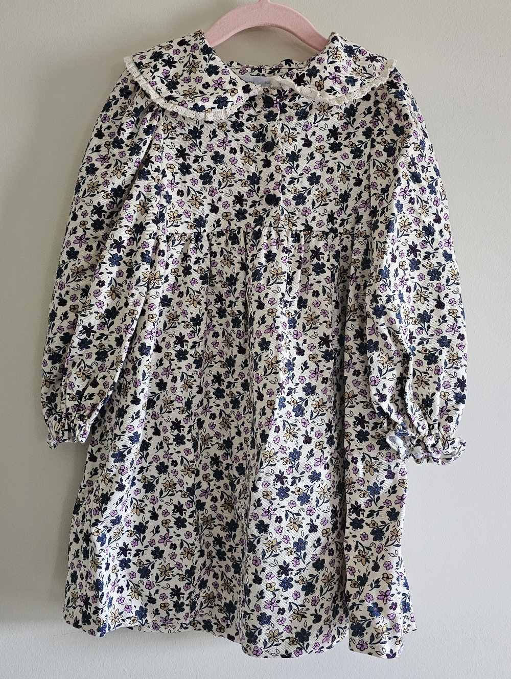 Zara Kids Cream Floral Peter Pan Collar Dress - Viscose Cotton Blend - Size 4-5T